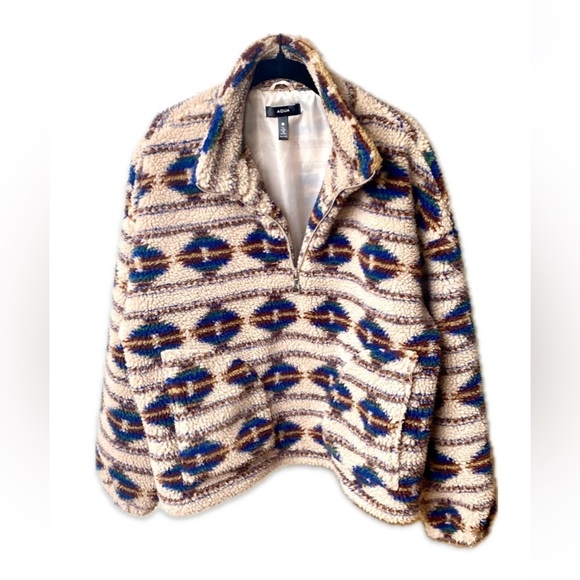 Aqua Sweaters - AQUA Half Zip Bloomingdale's Aztec Tribal Printed Sherpa Teddy Small